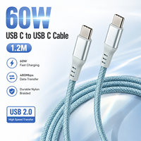 Câble de charge rapide Type-C de 1,2 m, 60 W PD 5 A, câble de synchronisation de données USB 2.0 tressé en nylon, OEM ODM