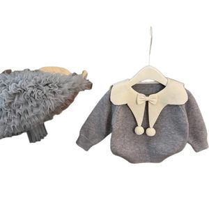 Tongxingyuan Girls Gray Sweater Princess Collar Thickening Soft With Bowknot For Kids - Product Image 5