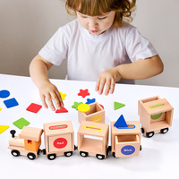 Mainan kendaraan klasifikasi warna geometris kereta Mini anak-anak kayu Montessori permainan penyortiran pendidikan dini untuk anak-anak