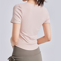 Haut de sport/yoga moulant et respirant pour femme, à manches courtes, en spandex, avec bonnets intégrés, idéal pour l'été