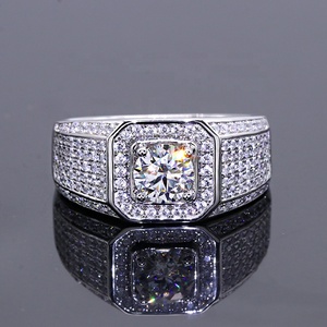 무료 배송 패션 남성 반지 사용자 정의 14k 솔리드 화이트 골드 1ct moissanite 3 캐럿 슈퍼 화이트 moissanite 골드 반지 남자 - Product Image 3