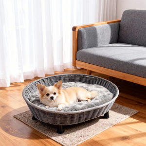 เตียงสุนัขทรงกลมทำจากหวายพร้อมเบาะขนสัตว์เทียมอย่างดี ดีไซน์ทันสมัย ให้สัตว์เลี้ยงนอนหลับสบาย มีสีและสไตล์ให้เลือกตามต้องการ - Product Image 2