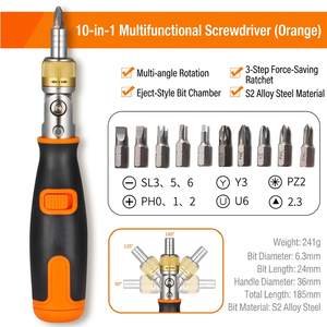 10 In 1 Ratcheting <b>Screwdriver</b> Set 185mm Multi Angle S2 Steel Bits For Diy Repair Tools - Product Image 1
