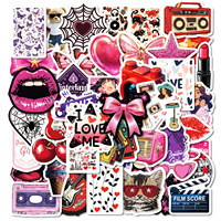 50PCS Pegatinas de Moda con Diseño de Labios Rojos Sexys y Corazones para Maquillaje, Estilo Downtown Girls