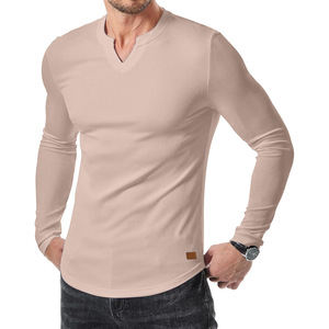 <span class=keywords><strong>T</strong></span>-<span class=keywords><strong>shirt</strong></span> à <span class=keywords><strong>col</strong></span> en <span class=keywords><strong>V</strong></span> pour <span class=keywords><strong>homme</strong></span>, style ou logo personnalisé, fabrication ODM, automne et hiver, couleur unie, mode décontractée, chemise à manches longues pour <span class=keywords><strong>homme</strong></span> - Product Image 4