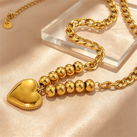 Collier en acier inoxydable épais avec chaîne à billes et pendentif cœur pour femme, accessoires étanches 18K pour bijoux de cou, vente en gros