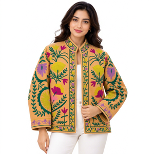 Premium Artisanal Velvet Bomber Women Floral Embroidery Stand Collar Casual Jacket Factory Direct - Product Image 1