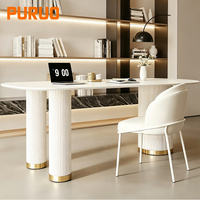 Table à manger en pierre frittée OEM d'usine, base en acier au carbone multi-cylindres noir et blanc, mobilier moderne de luxe antique