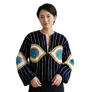 Chaqueta Corta Acolchada de Invierno, Diseño de Ojos Bordado a Mano, Tela de Terciopelo y Algodón Transpirable, Talla Única para Mujer, Muy de Moda - Product Image 1