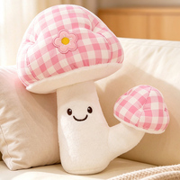 Vente en gros de jouets en peluche personnalisés, en forme de champignon, motif à carreaux, coussin en peluche, jouet en peluche pour la décoration de la maison, du canapé et de la salle