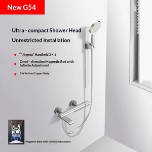 Ensemble de douche mural moderne en cuivre poli argenté électroplaqué avec valve en céramique, jets pulvérisation/massage/bulles multifonctions - Product Image 2