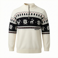 Pull-over col roulé mi-zippé en tricot jacquard géométrique Fair Isle pour homme, personnalisé ODM, chaud pour l'hiver, faible MOQ