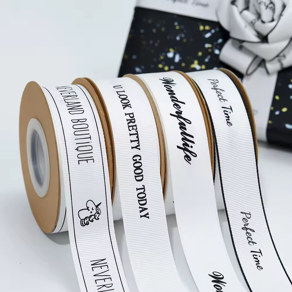 Customised Design Ribbon Gold Foil Print Gift Packing Custom Ribbon Grosgrain With logo Printed logo Ribbon