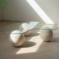 Table basse moderne, socle bas, salon, luxe, base en marbre naturel avec plateau en verre, table basse pour salon