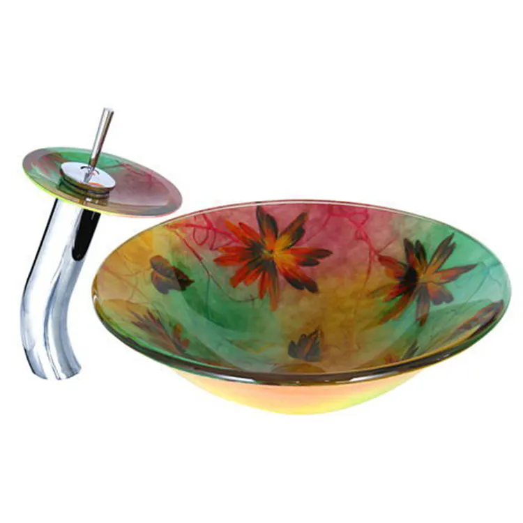 BWE Round Luxury Decorative Modern Designs Artificial Glass Bathroom Sink Basin