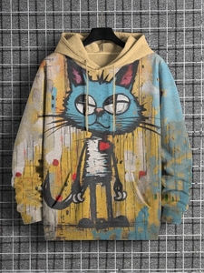 <span class=keywords><strong>Sudadera</strong></span> con capucha con estampado 3D de <span class=keywords><strong>gato</strong></span> de música divertida 100% algodón, <span class=keywords><strong>sudadera</strong></span> holgada de moda para hombres y mujeres, chándal de dibujos animados de gran tamaño Moletom - Product Image 4
