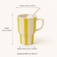 Gobelet en céramique rayé peint à la main de 600 ml avec paille, logo personnalisé, cadeau promotionnel d'entreprise, vente en gros