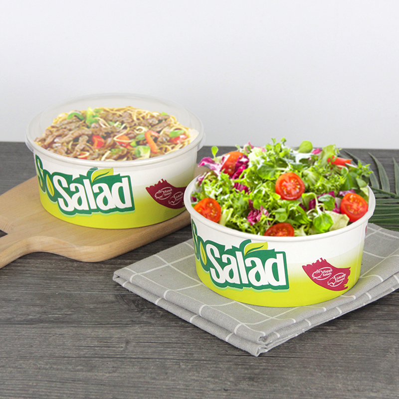 Custom Printed Party Disposable Plates and Kraft Paper Noodle Soup Salad Bowl With PET PP Lid