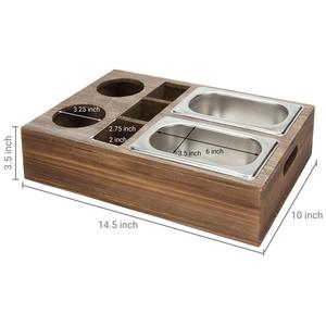 Деревянный поднос для дивана, закусок, ящик для сервировки закусок с <span class=keywords><strong>2</strong></span> держателями для чашек и <span class=keywords><strong>3</strong></span> отделениями для пульта дистанционного управления, органайзер для журнального столика - Product Image 3