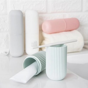 Vertical Stripe Eco-Friendly Plastic Travel Cup & Storage Box-Waterproof Durable Minimalist Design for <b>Toothpaste</b> & Mouthwash - Product Image 2