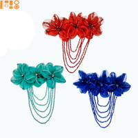 Nouvelles appliques florales en organza multicolores, brodées de strass, avec pompons perlés, pour la décoration de vêtements et de robes