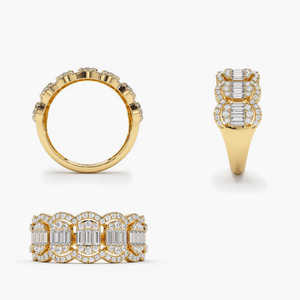 Bague ethnique pour femme en or massif 14 carats avec diamant naturel VS taille baguette serti halo, 1,10 carat, plaqué rhodium, certifiée, faible MOQ - Product Image 4