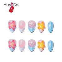 Faux ongles d'été faits main en gel souple, fournisseur en gros, 32 pièces, courts, forme amande, avec colle, logo personnalisé, en ABS pour doigts