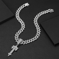 Collier pour homme NL2191, épée en cristal, pendentif épée hip-hop, chaîne Miami Link pour bijoux pour homme, en stock