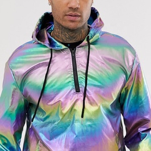Reflective <strong>Jacket</strong> Nylon Custom Iridescent Holographic Reflective <strong>Safety</strong> Cool Zip up Hoodie <strong>Jacket</strong> for Men With Drawstrings - Product Image 3