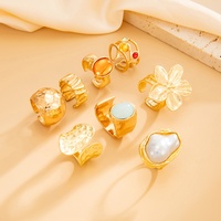 8 pièces/ensemble Y2K Multi couleur acrylique gemme fleur anneaux pour femmes à la mode dame empilé imité perle bague mode bijoux cadeaux
