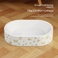 Griffoir pour chat en carton blanc 3-en-1, rond/ovale, style mignon, pour affûter les griffes et jouet de repos