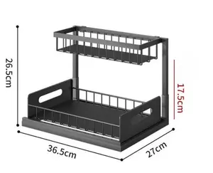 Multipurpose 2 Tier dish Rack Bathroom Kitchen Storage Rack Cabinet Hanging Wire Basket Slide Out Metal Under Sink Organizer