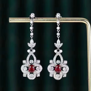 SGARIT Bijoux fins, boucles d'oreilles pendantes avec pierres précieuses, rubis naturel non chauffé de 1,5 carat, or blanc 18 carats, boucles d'oreilles vintage pour femmes - Product Image 1