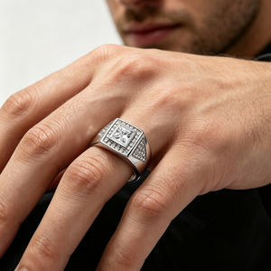 Manufacturer 925 Sterling Silver Rhodium Plated Men Princess Cut <b>Cubic</b> <b>Zirconia</b> Statement <b>Ring</b> Pave Setting Fine Jewelry Gift - Product Image 4
