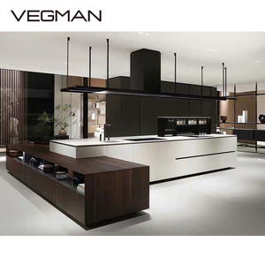 Hiện đại ánh sáng sang trọng thân thiện với môi tủ bếp tùy chỉnh thiết kế đảo Bếp tích hợp cửa kính bản lề melamine Board MDF - Product Image 4