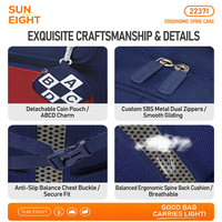 Sac à dos scolaire ergonomique Sun Eight style preppy avec badge de tennis pour enfants, protection de la colonne vertébrale, pour élèves du primaire et du collège 22371