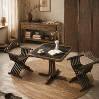 Chaise de salle à manger vintage en bois massif, faite à la main, avec dossier sculpté orné, style moderne, fauteuil avec base en X