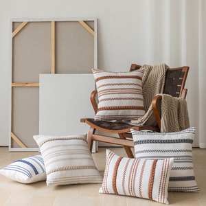 Handmade Striped Pillow Cases <b>Rectangle</b> Beige Gray Polyester Cotton Home Decor <b>Cushion</b> <b>Covers</b> Living Room Sofa Throw Pillows - Product Image 2