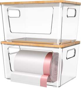 Dispensador de Bolsas de Basura Extra Grandes con Asas de Bambú, Paquete de 2, para Debajo del Fregadero, Organización del Hogar y Uso Alimentario - Product Image 1