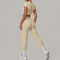 Ensemble de yoga 2 pièces pour femme : haut court à col rond et leggings taille haute push-up pour Pilates, gym et entraînement fitness