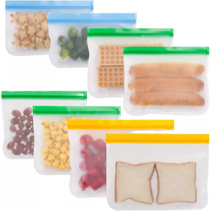 Food Grade Reusable ZipLock Sandwich Bag PEVA Snack Food Storage Bags With Recycle Kitchen Storage Stand Up Bag