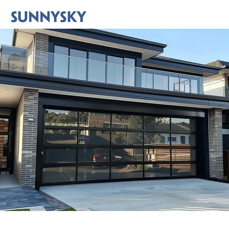 Sunnysky 8x8 Glass-garage-door Glass Front Garage Door Mirror 16' Clear 16x7 Commercial 9x8 Glass Garage Door with Moto