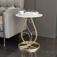 Table basse ronde moderne et simple en ardoise et métal, table d'angle en fer forgé pour petit appartement, table de chevet pour salon et chambre à coucher