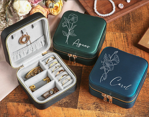 Caja de Joyería de Cuero de Alta Calidad para Anillos y Collares, con Logotipo Personalizado, Caja de Almacenamiento de Lujo para Anillos y Aretes - Product Image 6