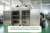 Machine à fumer les saucisses industrielle 500 kg, grande capacité, en acier inoxydable SUS304, double porte, deux chariots, système PLC personnalisable, pour la transformation alimentaire