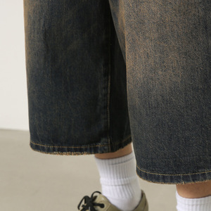 Pantaloncini Larghi da <span class=keywords><strong>Uomo</strong></span> Personalizzati in Denim Nero Stile Vintage Streetwear Estivo Casual con Stampa - Product Image 6