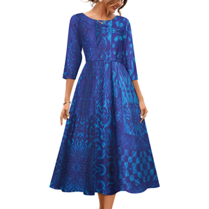 Quanzhou polinezya Tribal kabile kravat-boya tasarım özel gece kulübü moda büyük boy 7XL kadınlar uzun kollu pilili elbise - Product Image 3