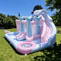Château gonflable princesse mini dessin animé dinosaure jungle licorne avec toboggan et piscine et souffleur