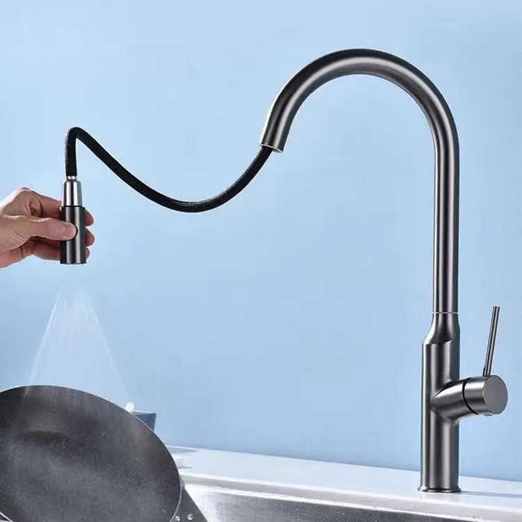 Hole Single Handle Cold Water Pull Out Faucet Wall Mounted Zinc Body Kitchen Faucet Newdwaterproof Kitchen Sink Tapfolding Brass