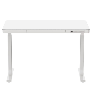 Escritorio de pie con cajón, escritorio de ordenador con tapa de vidrio templado, altura eléctrica ajustable, soporte para sentarse, escritorio con Panel de Control, Puerto USB - Product Image 5